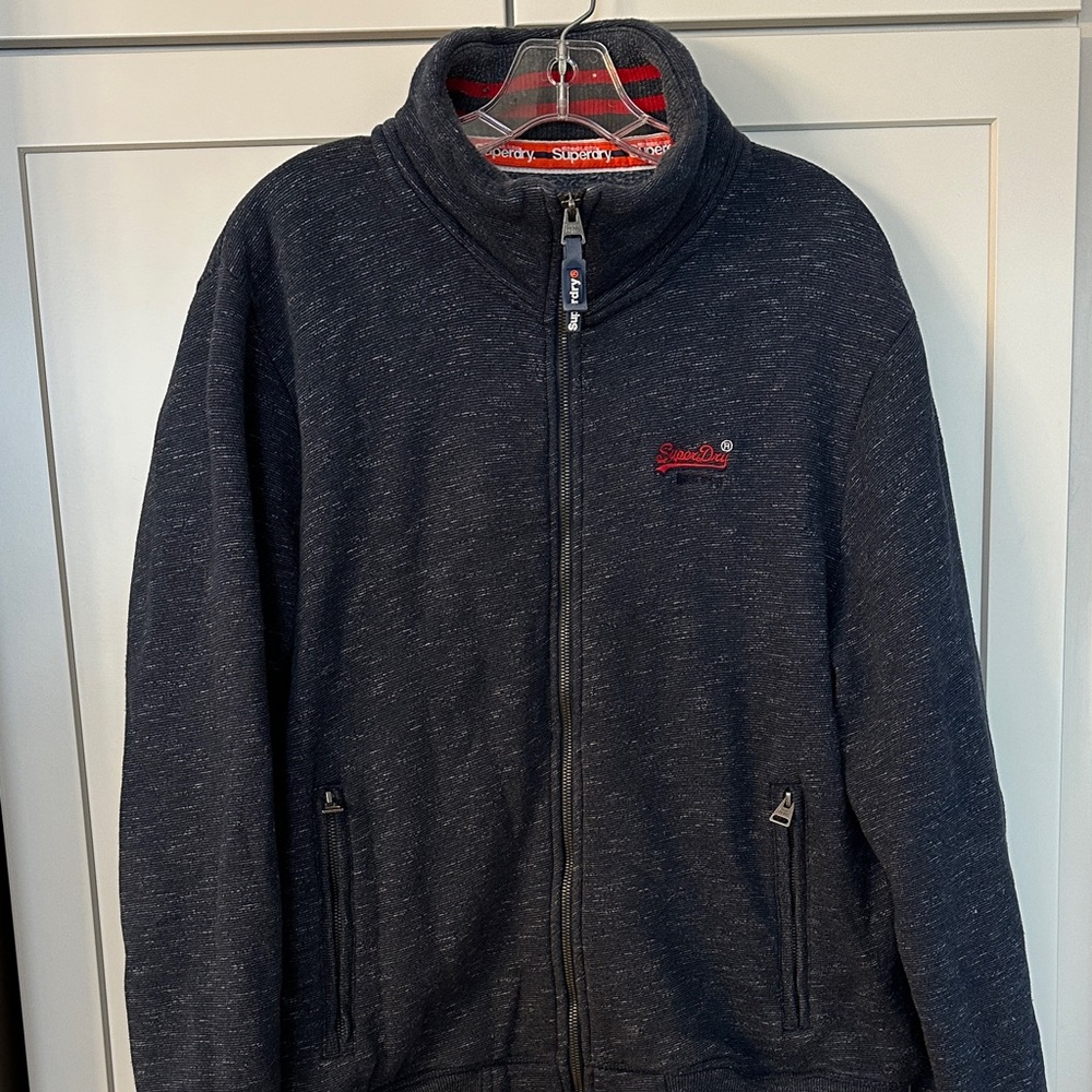 Superdry Men's Dark Blue Zip-Up Sweat jacket with stand up collar